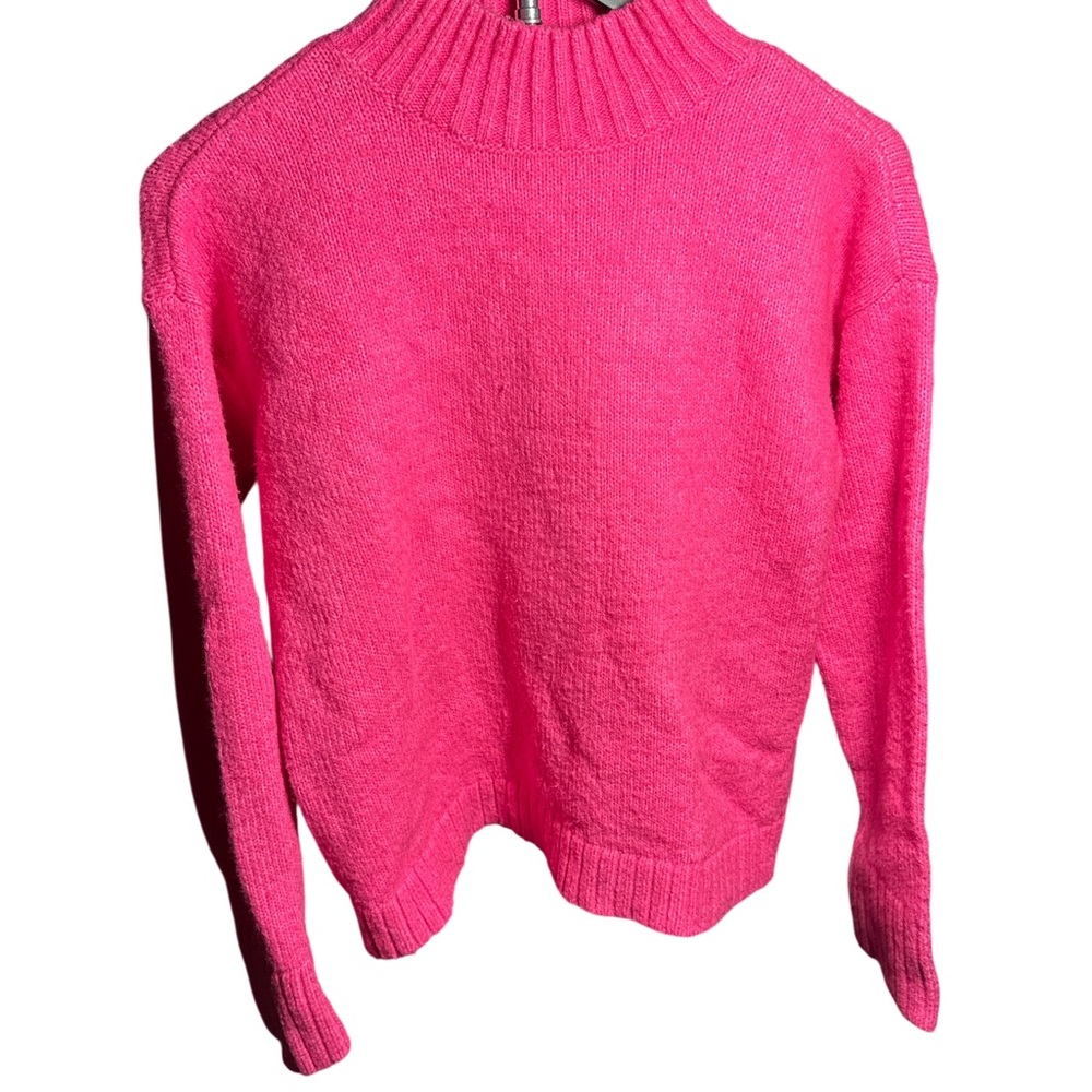 LOFT Vibrant Pink Ribbed Mock-Neck Sweater